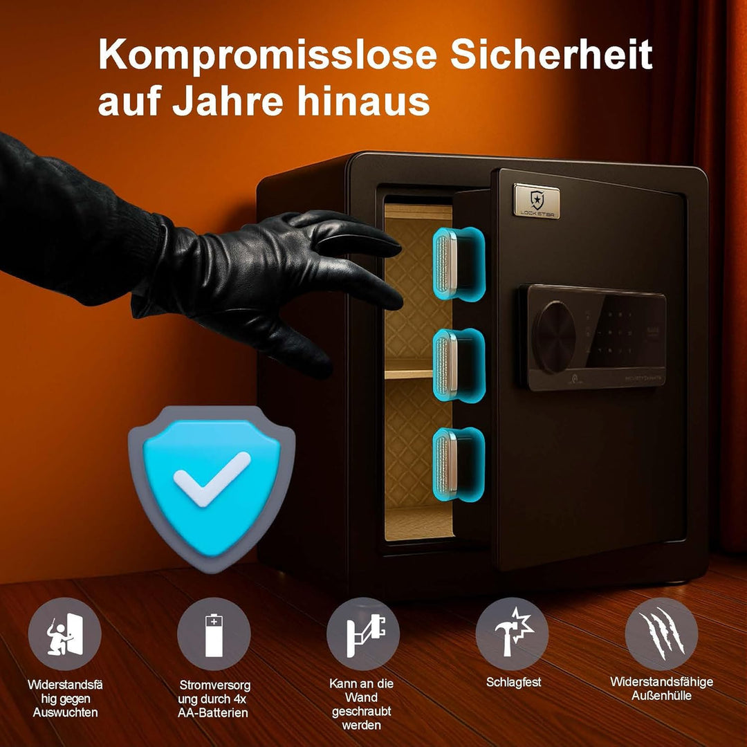 EXTRALINK Tresor für Zuhause – Elektronischer Safe mit Touchscreen, Doppelalarm, Feuerfest, Wandmont