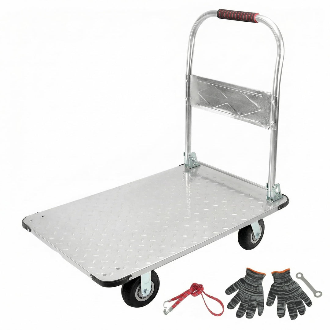 QWORK® Robuster Klappbarer Plattformwagen, mit 1100 kg Tragkraft, 90 * 60cm und Geräuschlosen Gummir