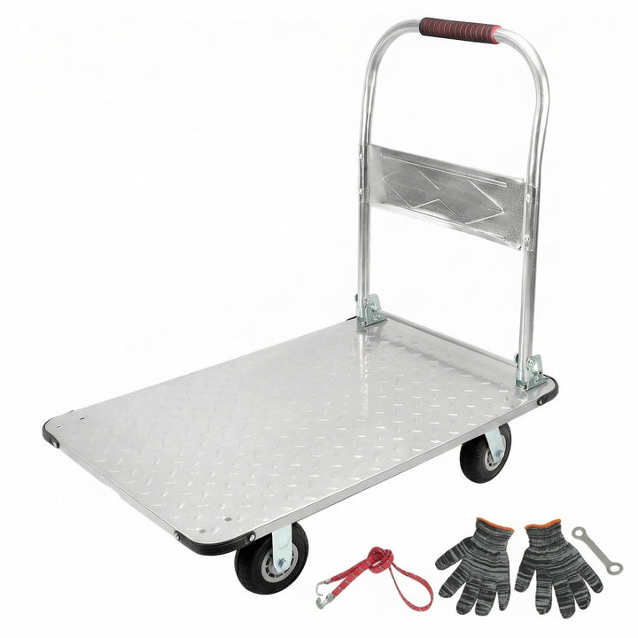QWORK® Robuster Klappbarer Plattformwagen, mit 1100 kg Tragkraft, 90 * 60cm und Geräuschlosen Gummir