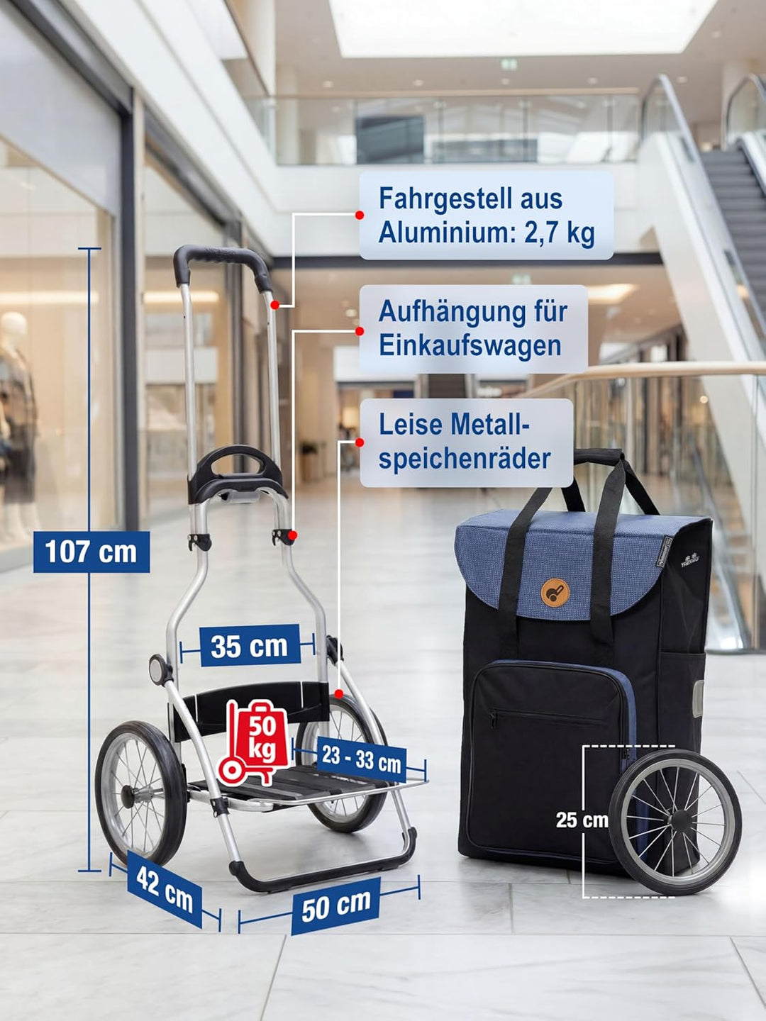 Andersen Einkaufstrolley Royal mit Metallspeichenrad 25 cm und 45 Liter Einkaufstasche Wismar schwar