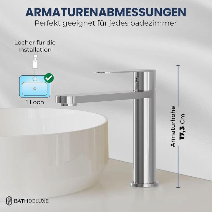 Tarnby Wasserhahn Bad – Waschtischarmatur 17,3 cm, Waschbeckenarmatur Chrome, Anti-Fingerprint & Ein