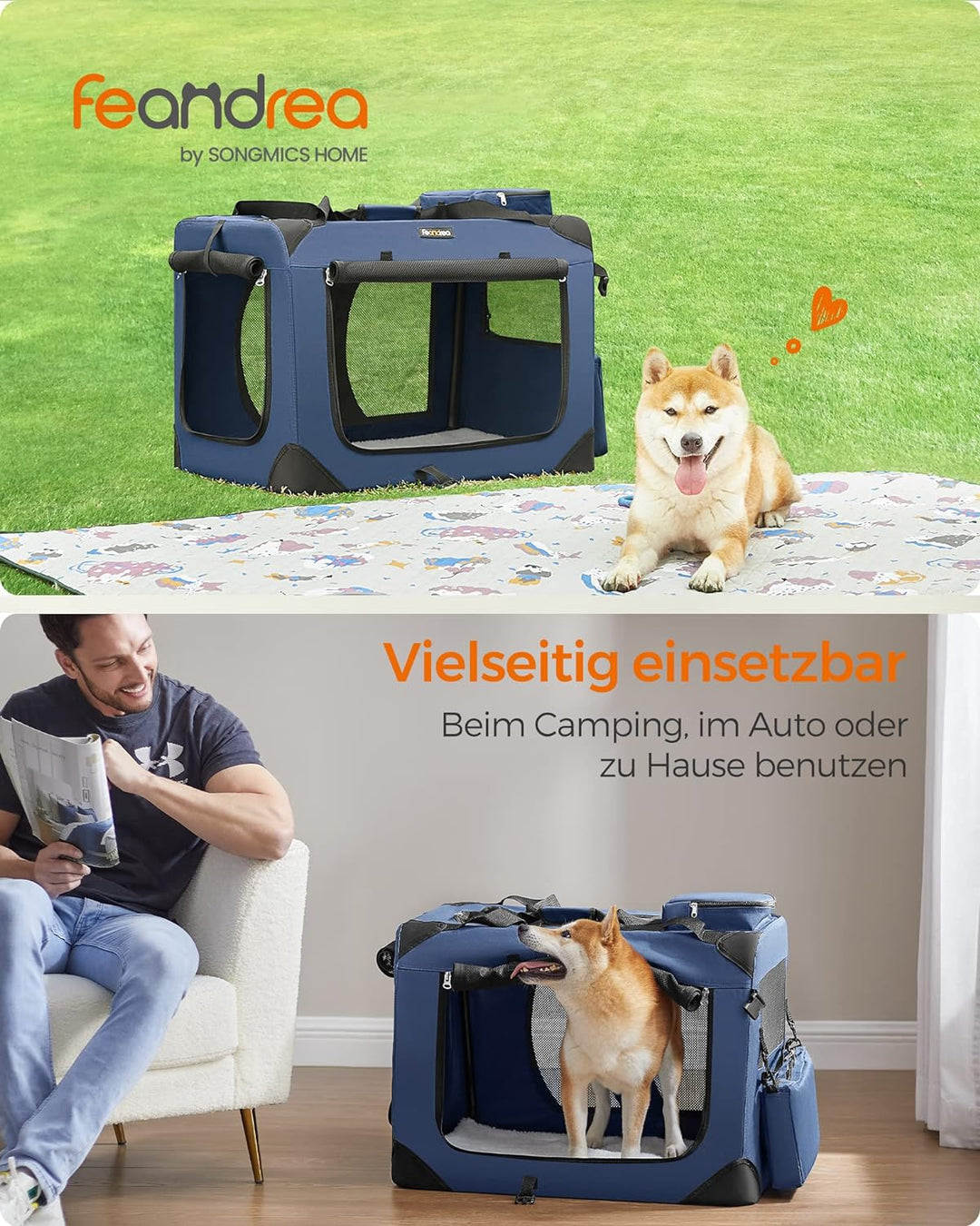 Feandrea Hundebox faltbar, Transportbox Hund, Grösse L, Hundetasche, Oxford-Gewebe, Netzstoff, atmun