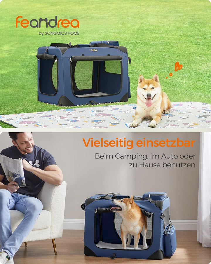 Feandrea Hundebox faltbar, Transportbox Hund, Grösse L, Hundetasche, Oxford-Gewebe, Netzstoff, atmun