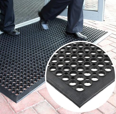 rg-vertrieb Anti-Fatigue-Fussmatte Gummimatte Wabenmatte mit Auffahrt Rand Schwarz 120x180cm Entwäss