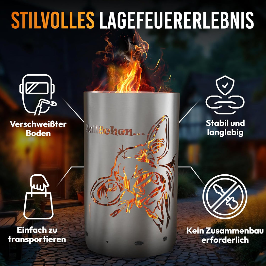 TiKo-Design® Feuertonne Feuerkorb mit Kuh Hallöchen Motiv