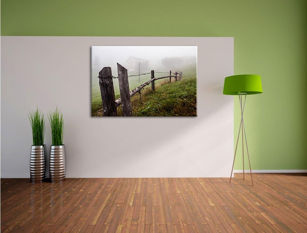 Rustikaler Holzzaun auf Wiese Format: 100x70 auf Leinwand, XXL riesige Bilder fertig gerahmt mit Kei