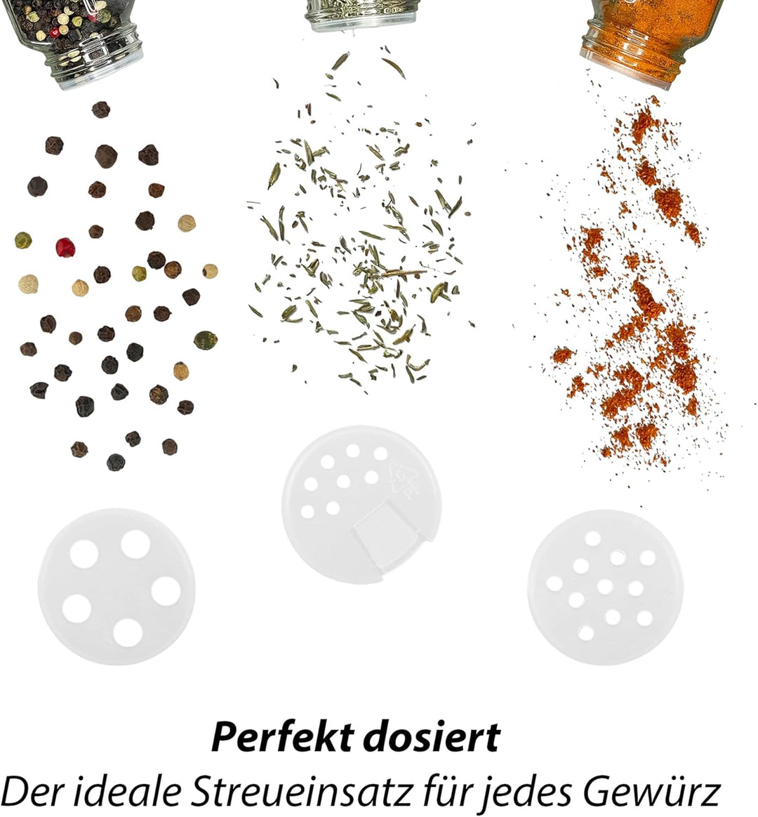 VonBueren Gewürzgläser eckig mit Bambusdeckel | Set mit 24 x 120 ml | Gewürzbehälter mit Streueinsat