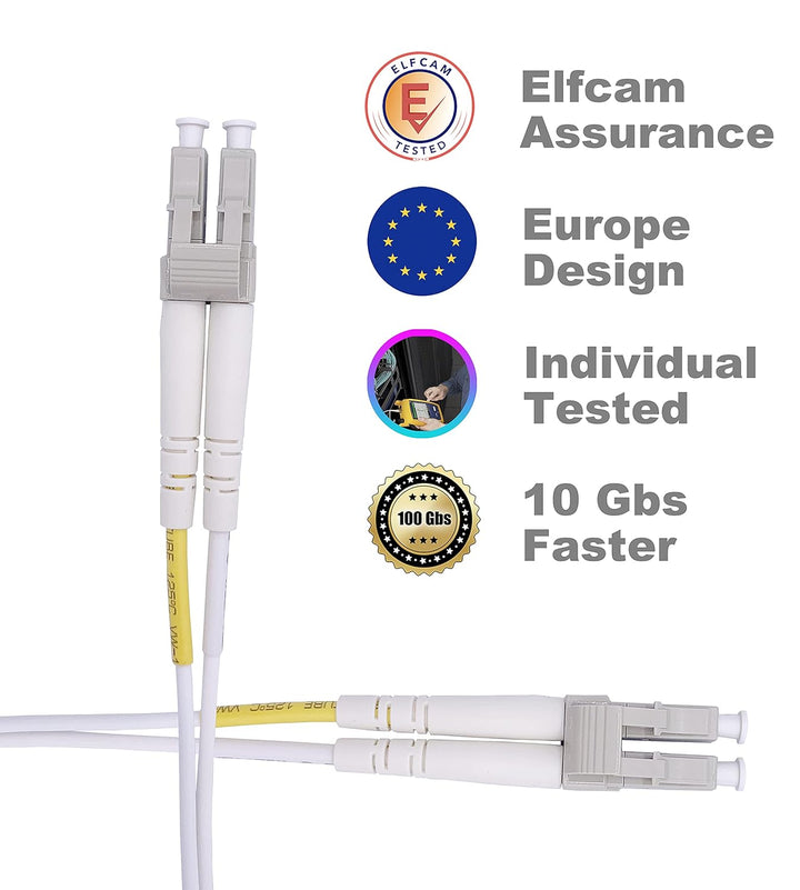 Elfcam® - LWL Glasfaser-Kabel LC/UPC auf LC/UPC 50/125um OM3 Multimode Duplex LSZH, Farbe Weiss, 100