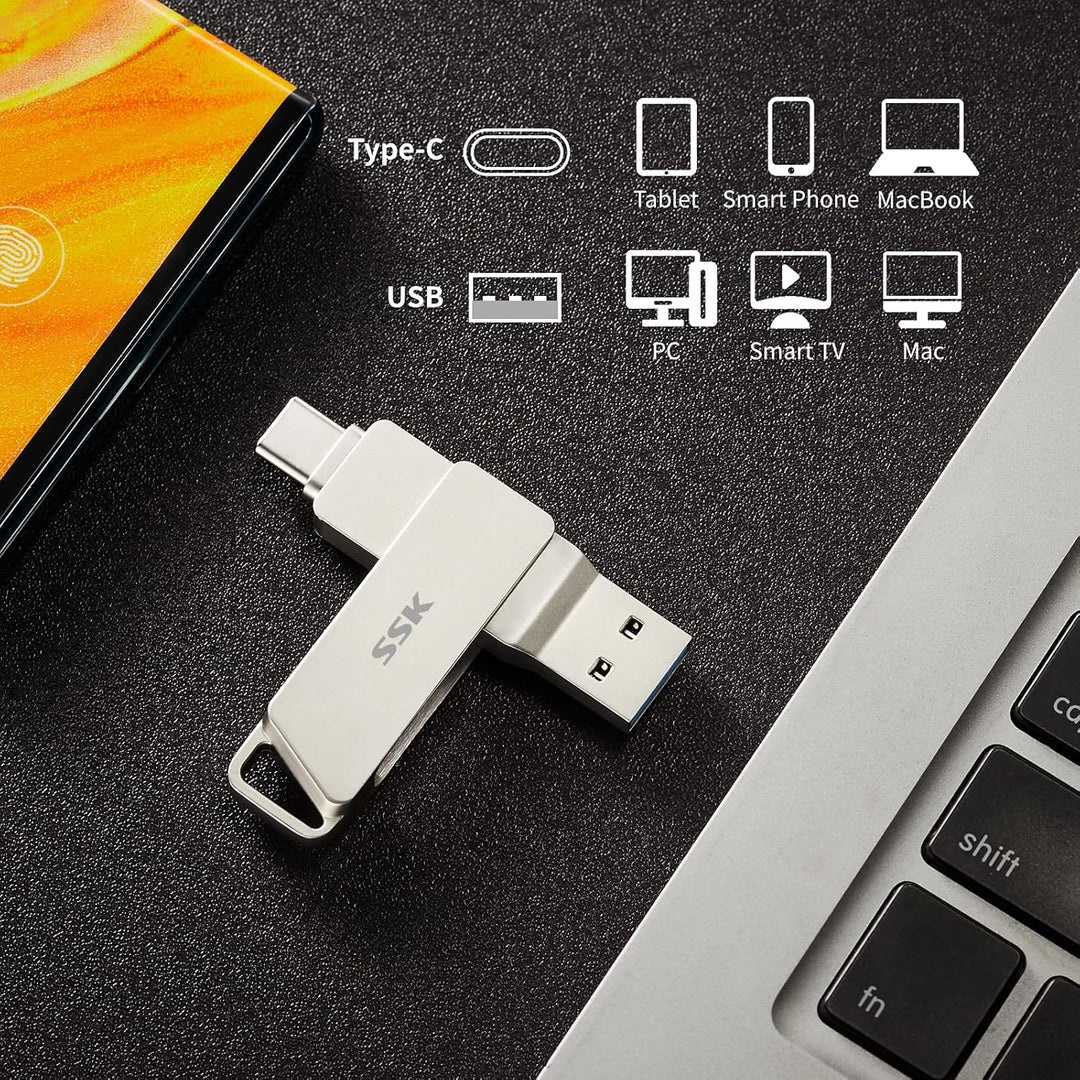 SSK USB C-Disk 128GB Speicher bis zu 200 MB/s Dual-Laufwerk Typ C + USB 3.2 Jump Flash Drive-Speiche