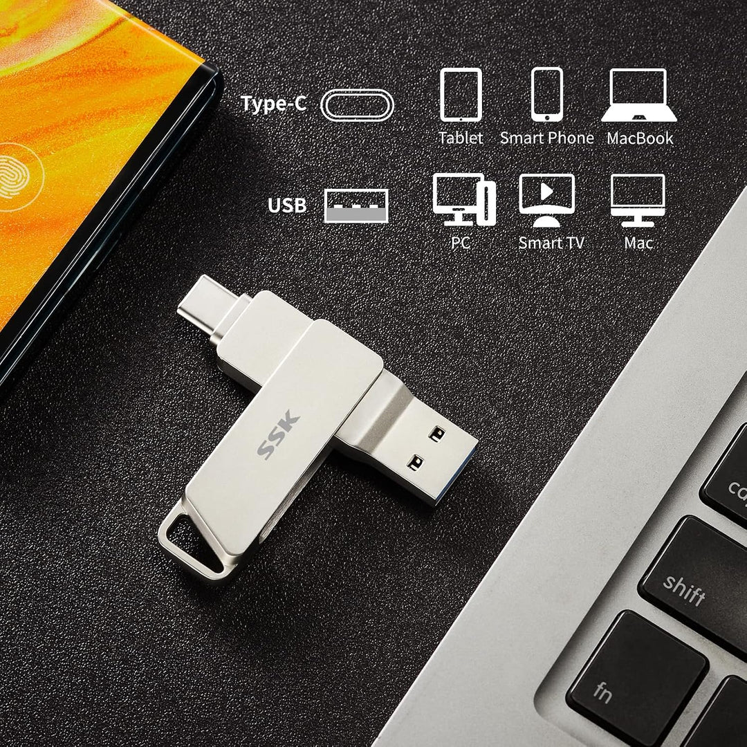 SSK USB C-Disk 256GB Speicher bis zu 200 MB/s Dual-Laufwerk Typ C + USB 3.2 Jump Flash Drive-Speiche