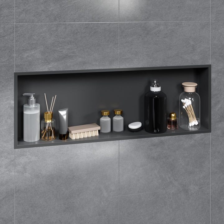 VILSTEIN Wandnische Dusche 30x90 cm [ROSTFREI] - Randlose Nische - Wandnische Schwarz - Einbauregal