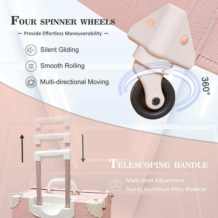 Unitravel Vintage Koffer Set 2 Teilig, Retro PU-Leder Handgepäck Koffer mit Kosmetikkoffer, Geprägte