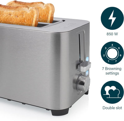 Princess 142400 Steel Toaster 2 - 7 einstellbare Stufen - 850 W 2 Toasts Kurzschlitz, 2 Toasts Kurzs