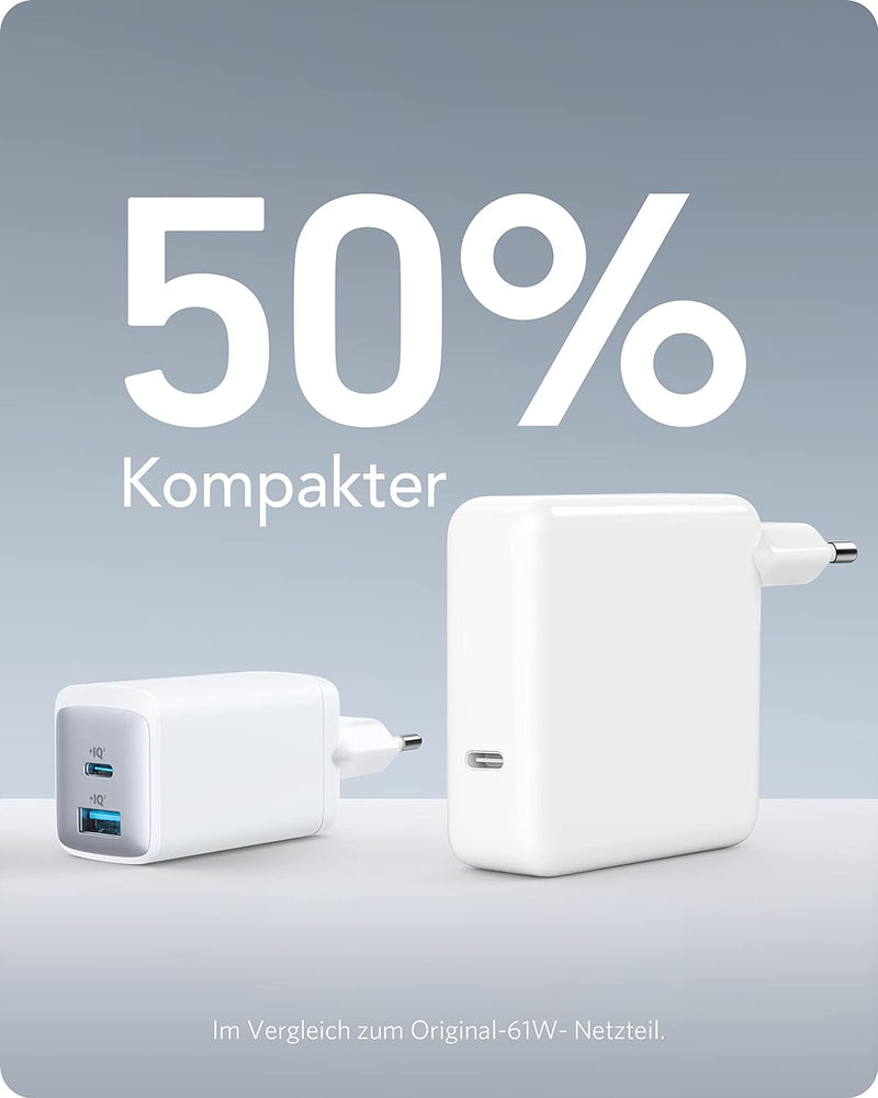 Anker USB C Ladegerät, Kompaktes 65W 2-Port Netzteil, Geeignet für MacBook Pro/Air, iPad Pro, Galaxy