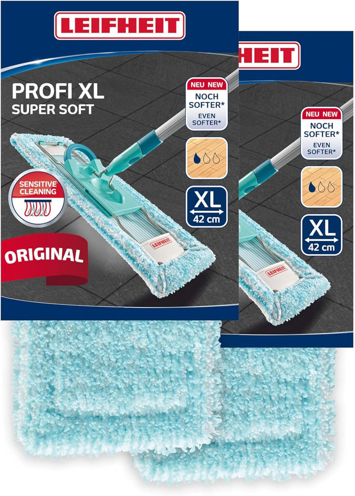 Leifheit 2er Set Wischbezug Profi XL super Soft für Sensible Böden, Bodenwischer Ersatzbezug mit Spe