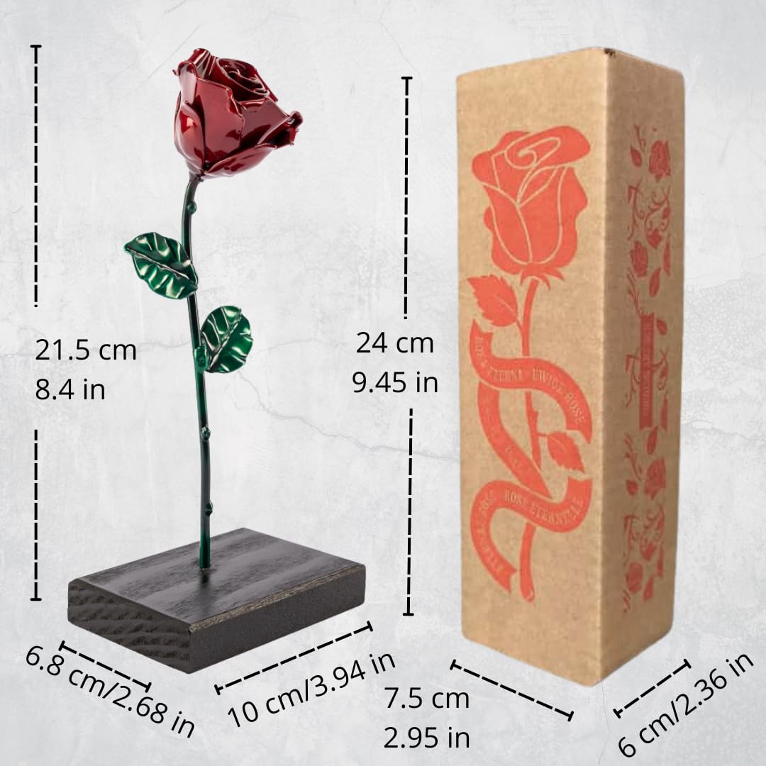 Forging Art Bcn® Ewige schmiedeeiserne Rose mit Holzsockel mit personalisierter Gravur - Handgeschmi