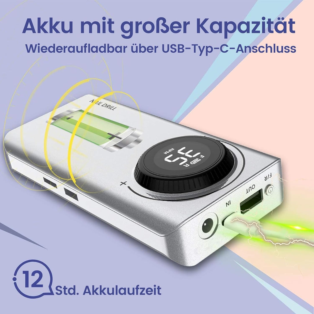 Delanie Nagelfräser Akku, Maniküre Set Elektrische Nagelfeile 35000 U/Min, Delanie Nagelfräser Für G