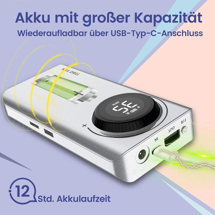 Delanie Nagelfräser Akku, Maniküre Set Elektrische Nagelfeile 35000 U/Min, Delanie Nagelfräser Für G