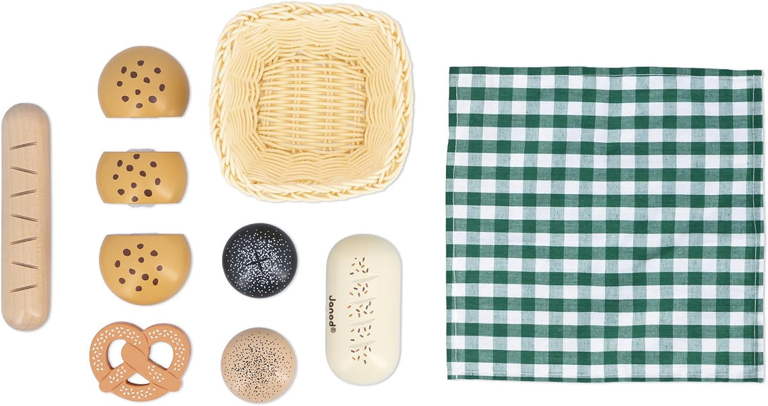 Janod - Holz Bäckereikorb - Viennoiseries Korb - 6 Realistische Dinette Zubehör - Ideale Ergänzung z