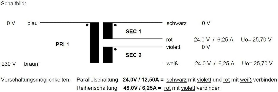 Sedlbauer Ringkerntrafo Transformator 300VA 2x24V für Audio, Industrie, Halogen und Schienensysteme