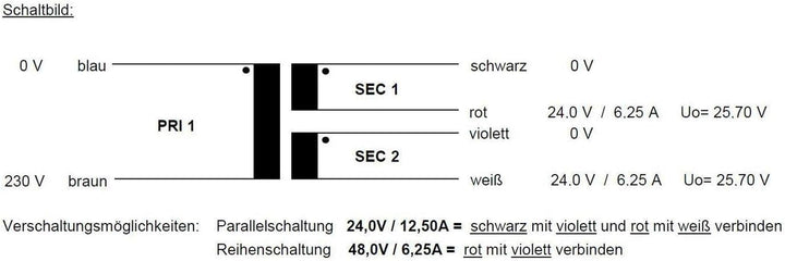 Sedlbauer Ringkerntrafo Transformator 300VA 2x24V für Audio, Industrie, Halogen und Schienensysteme