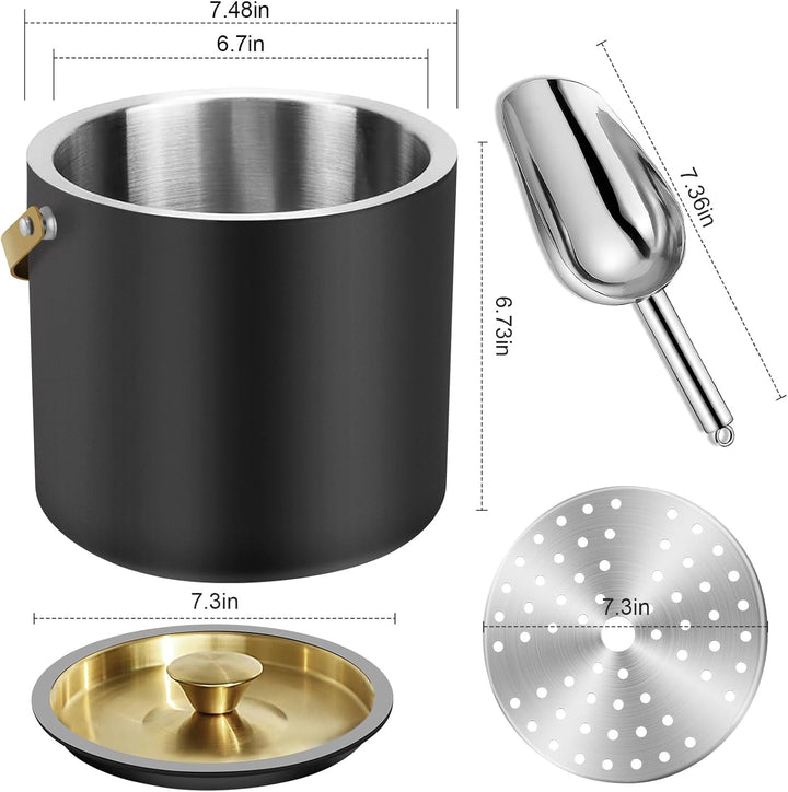3.2L Moderner isolierter Eiskübel mit Silikondeckel, Schaufel, Sieb, doppelwandiger Eiskübel aus Ede