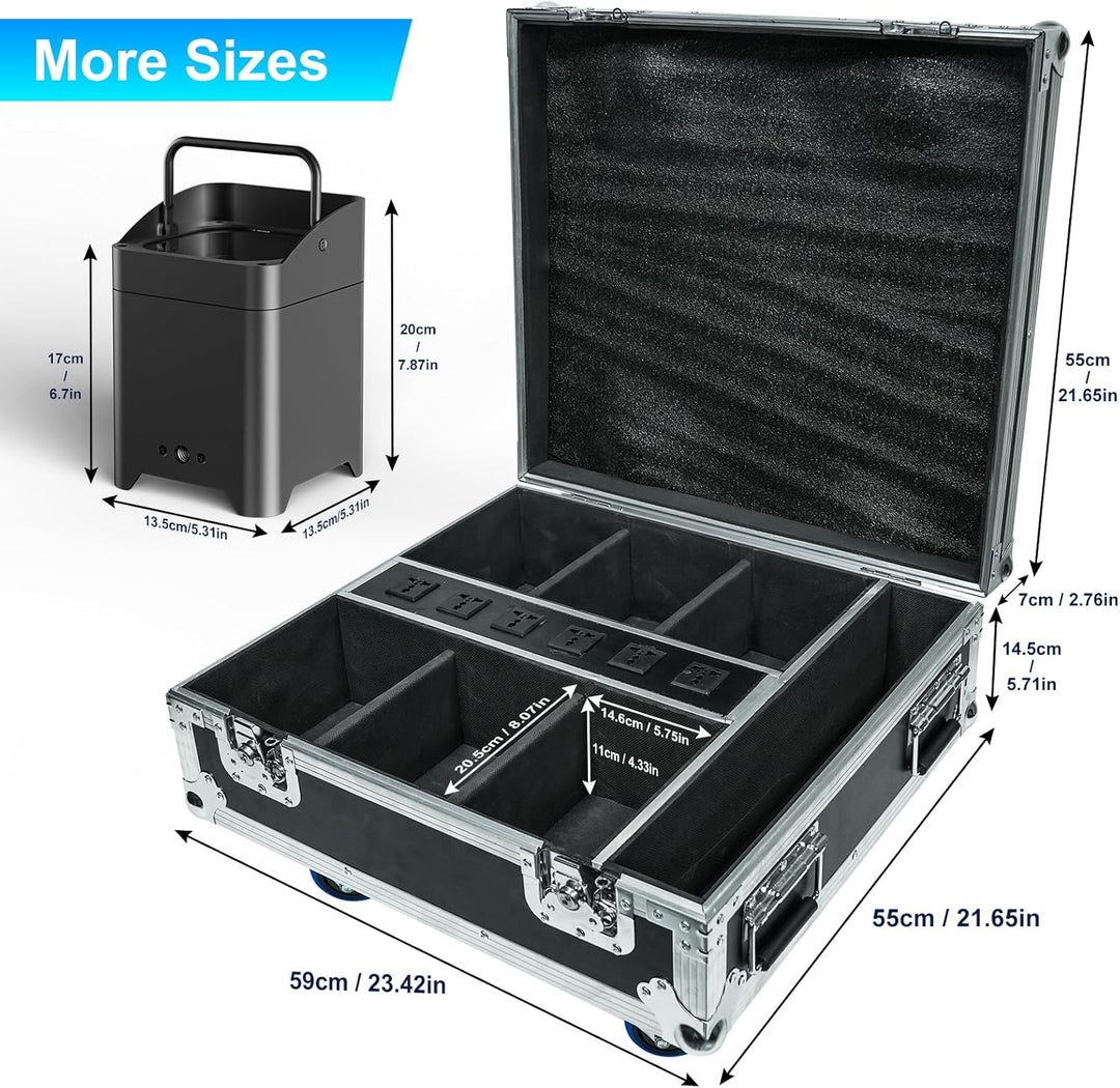 PUZILOZA Flightcase - Tragbarer Koffer Transportkoffer Transportboxen für 6PCS 108W APP Akku LED par