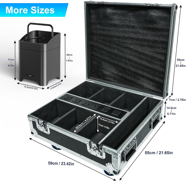 PUZILOZA Flightcase - Tragbarer Koffer Transportkoffer Transportboxen für 6PCS 108W APP Akku LED par