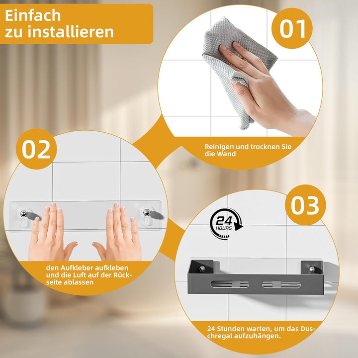 Duschablage ohne Bohren 2 Stück, Rostfreie Duschregal ohne Bohren mit Grosser Kapazität, Schnell Tro