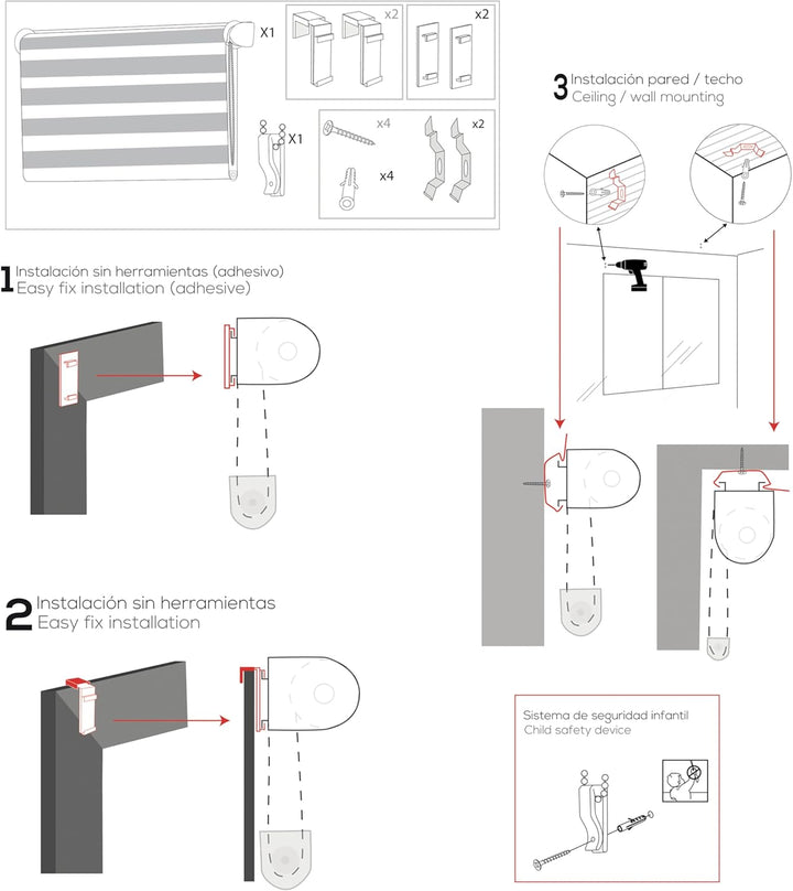 Blindecor - Indus doppelrollo klemmfix ohne bohren - duo rollo klemmfix Silbergrau - 80 x 150 cm (Br