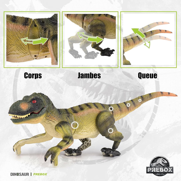 PREBOX Ferngesteuerter Dinosaurier Spielzeug für Jungen, RC Dino Roboter mit Brüllen, Sprühfunktion,