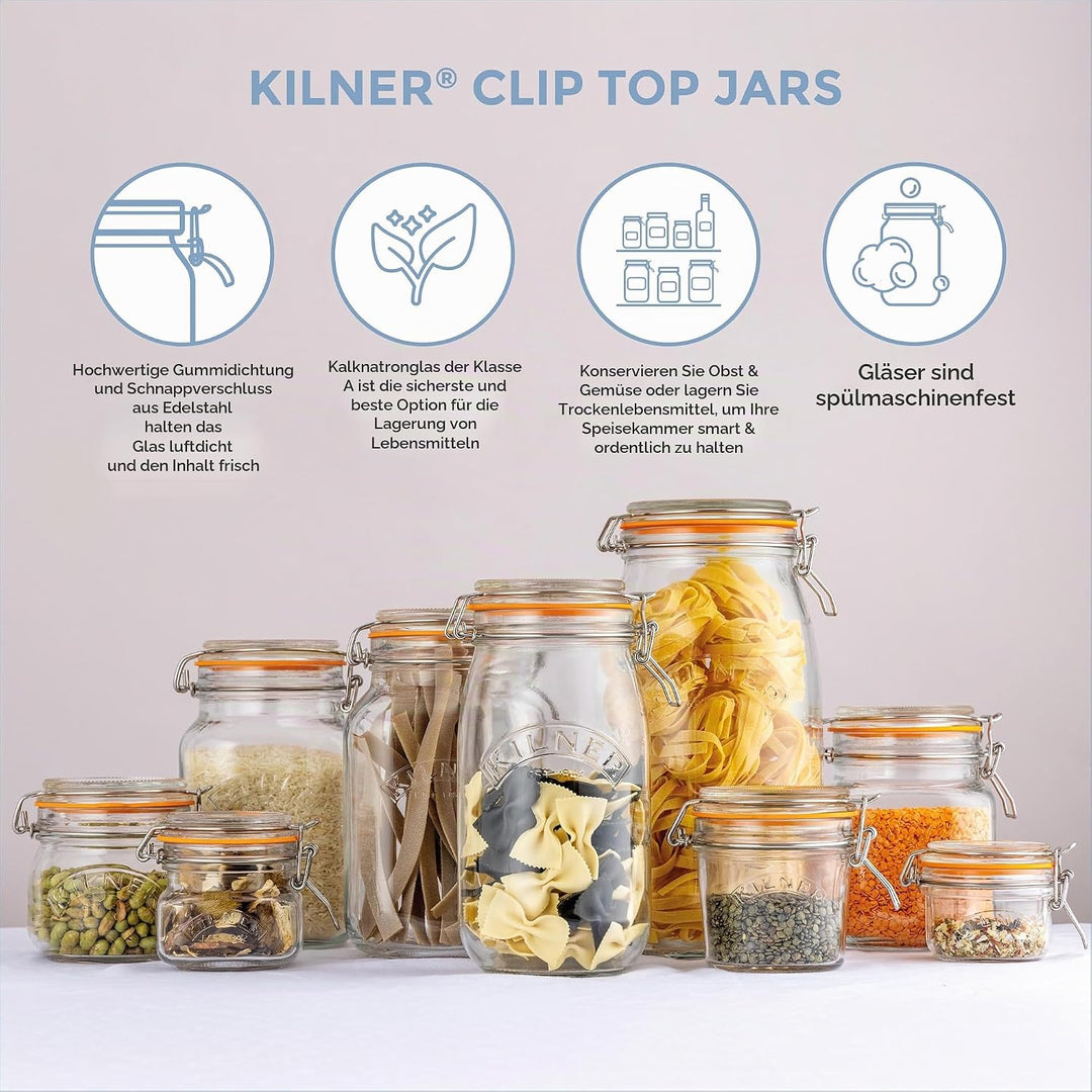 Kilner Einmachglas mit Bügelverschluss 2,1 L rund, Robustes luftdichtes Vorratsglas mit Edelstahlbüg
