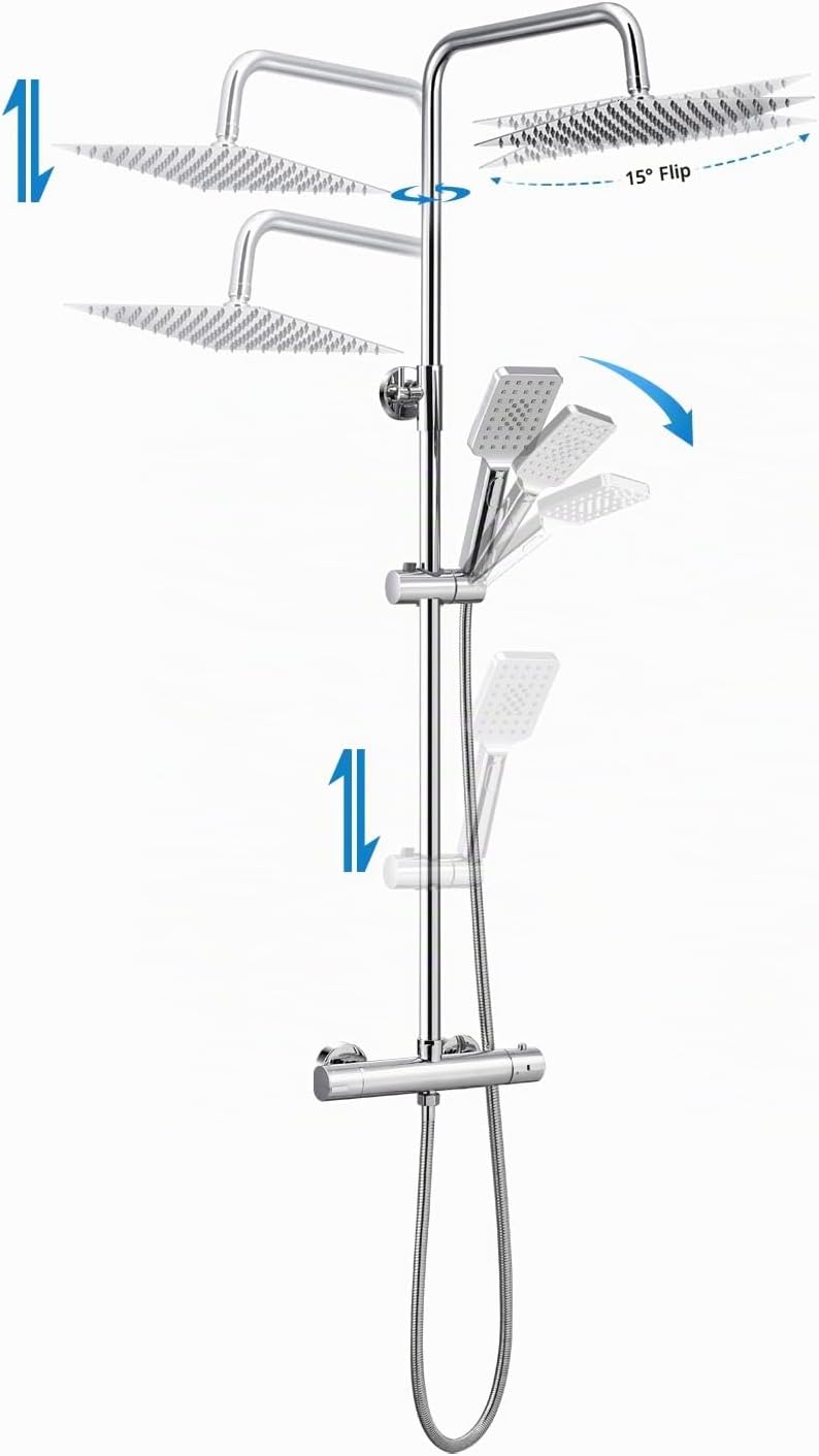 BONADE Duschsystem mit Thermostat Regendusche Duschkopf aus 304 Edelstahl, Duscharmatur Komplettset