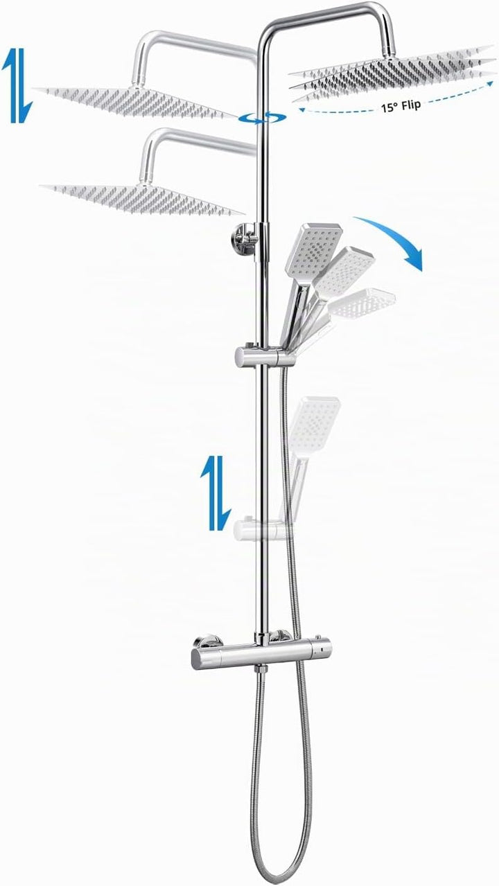 BONADE Duschsystem mit Thermostat Regendusche Duschkopf aus 304 Edelstahl, Duscharmatur Komplettset