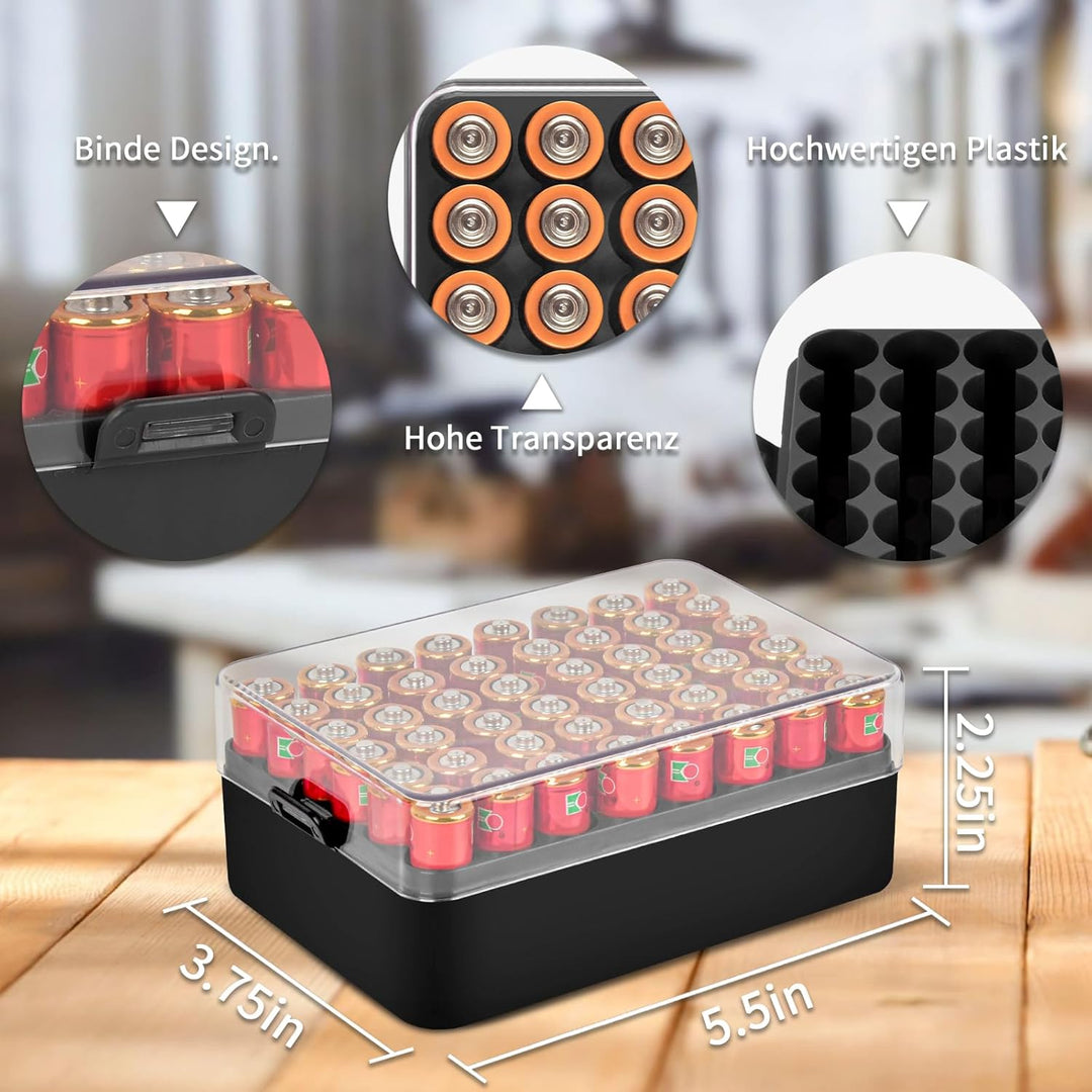 Batterie Organizer Aufbewahrungshülle, Kleine Batterie Tresor Box Container für 48 Stück AA-Batterie