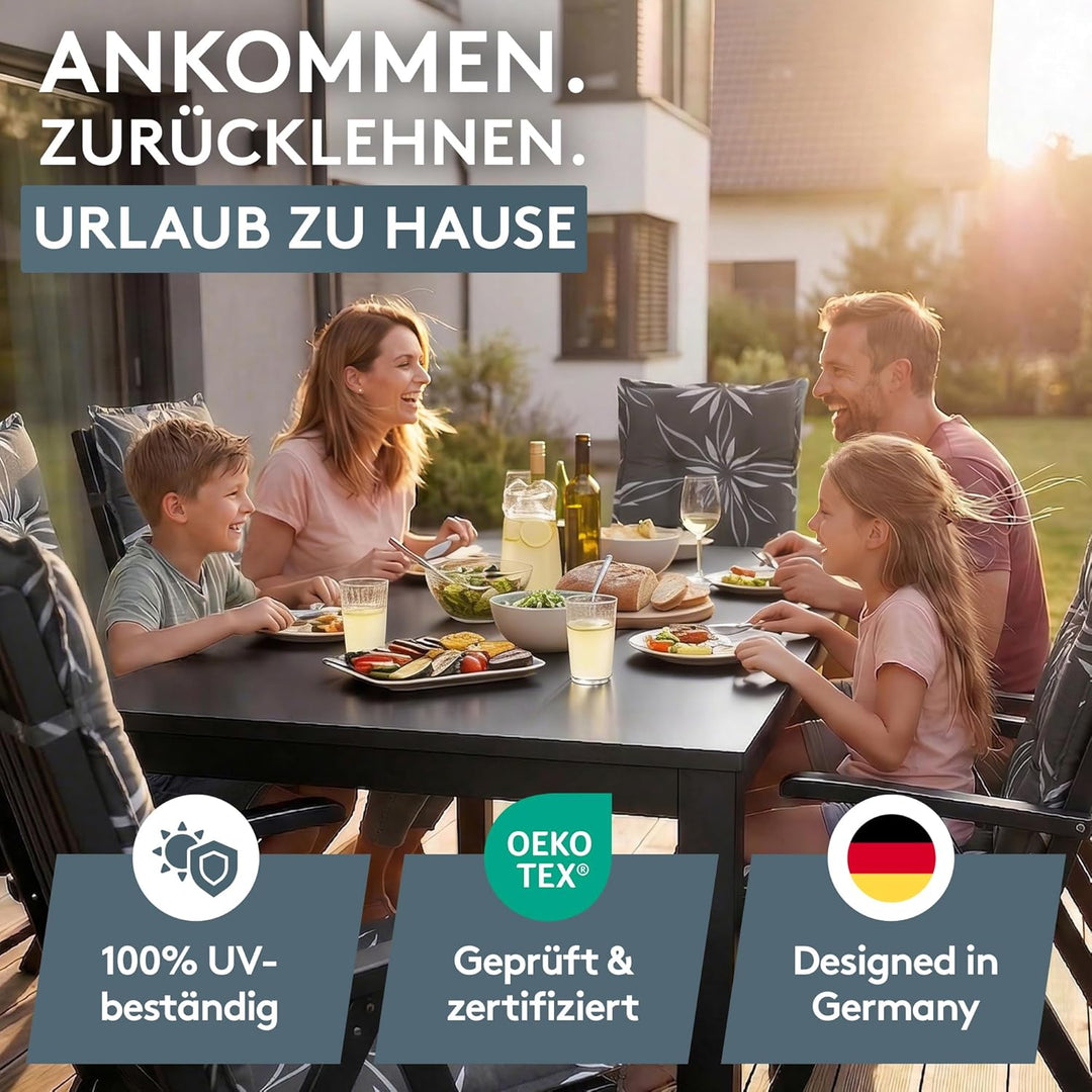 LILENO HOME Gartenstuhl Auflagen als [2er Set - Hochlehner] in Blume Anthrazit-Weiss - Bequeme Liege