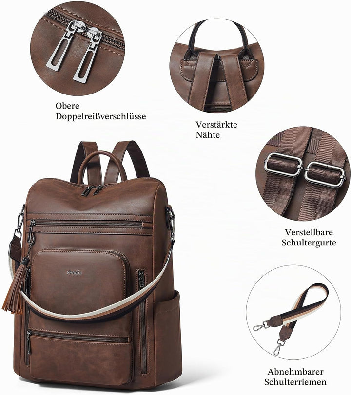 Shrrie rucksack damen elegant geeignet für 15,6Zoll-Notebooks Langlebig wasserdicht Damen aus Leder