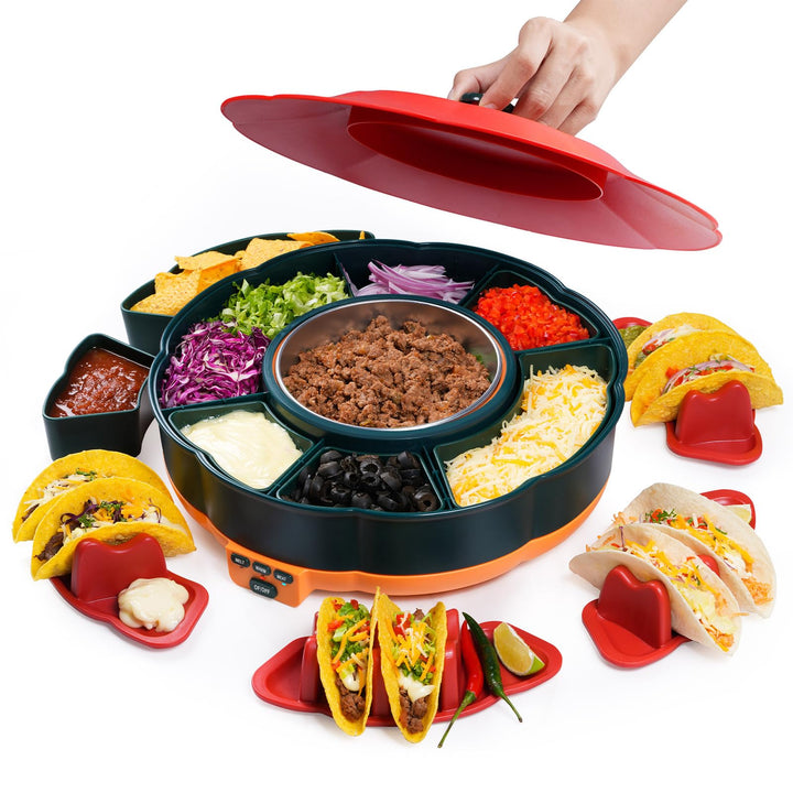 Taco Tuesday Set, Taco Servierset & Schokoladen Fondue mit 1 L Heiz Topf, 3 Temperaturstufen, 4 Halt