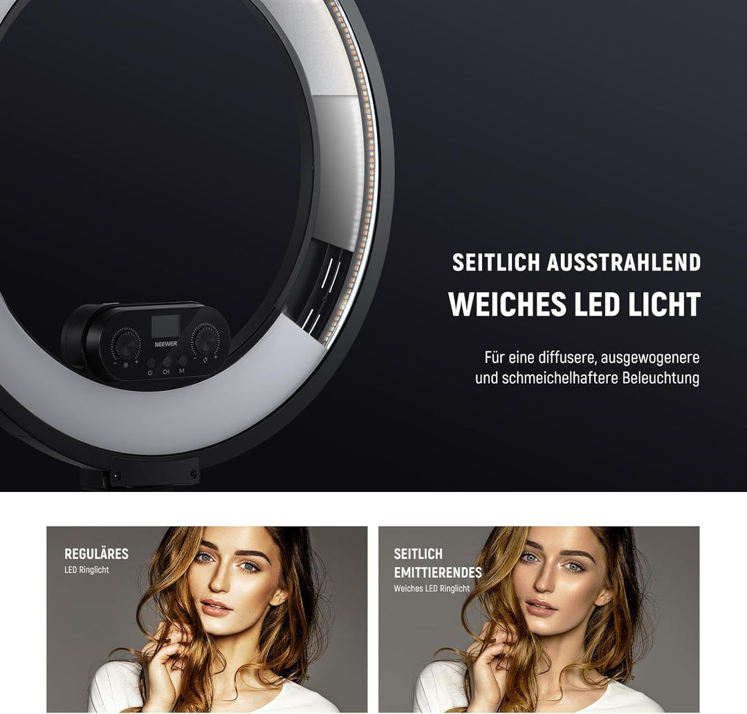 NEEWER 18" Ringlicht Set mit Randbeleuchtung, 45W 3300Lux 2900K-7000K 12 Szenen Ringleuchte mit APP