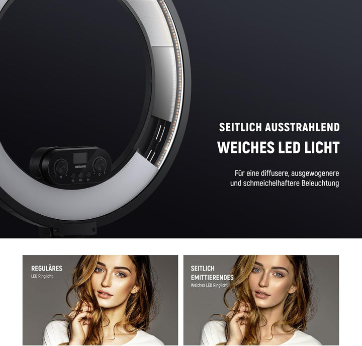 NEEWER 18" Ringlicht Set mit Randbeleuchtung, 45W 3300Lux 2900K-7000K 12 Szenen Ringleuchte mit APP