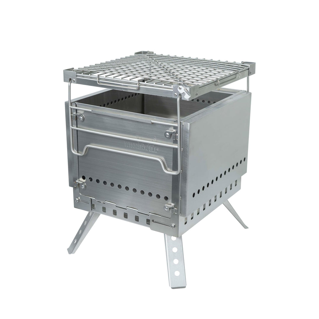 Winnerwell Tragbare Grill-Feuerstelle mit Sekundärverbrennung, Holzkohlebrennstoff, Edelstahl, freis