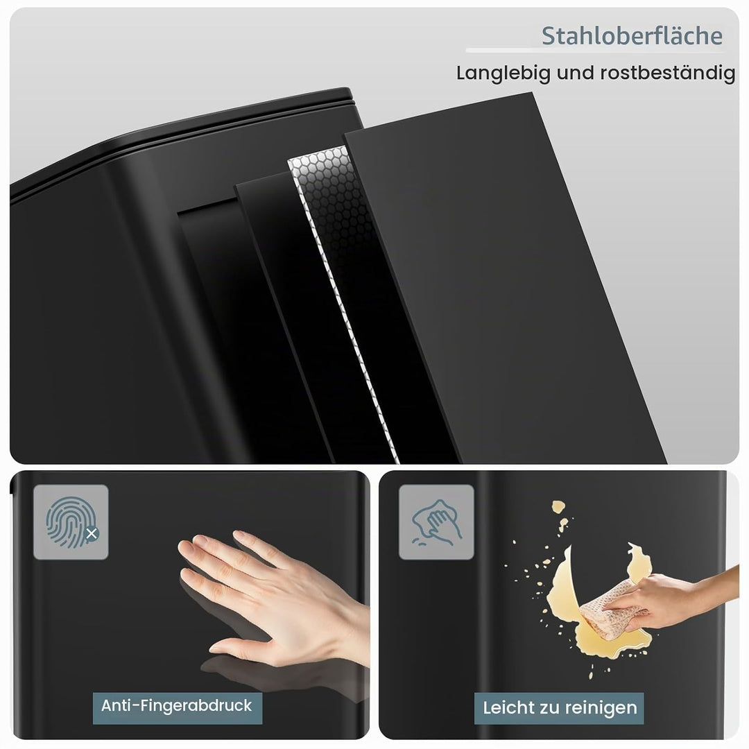 LIFERUN Mülleimer 30L aus Stahl, rechteckiger Abfalleimer mit Soft-Close-Deckel, Pedal und Inneneime