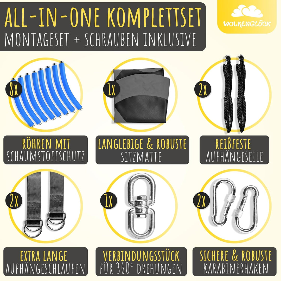 WOLKENGLÜCK® Nestschaukel [Ø 110 cm] - Höhenverstellbare Schaukel Outdoor & Indoor für Kinder und Er