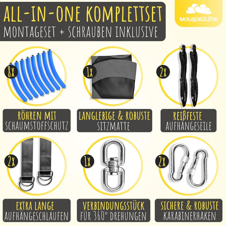 WOLKENGLÜCK® Nestschaukel [Ø 110 cm] - Höhenverstellbare Schaukel Outdoor & Indoor für Kinder und Er