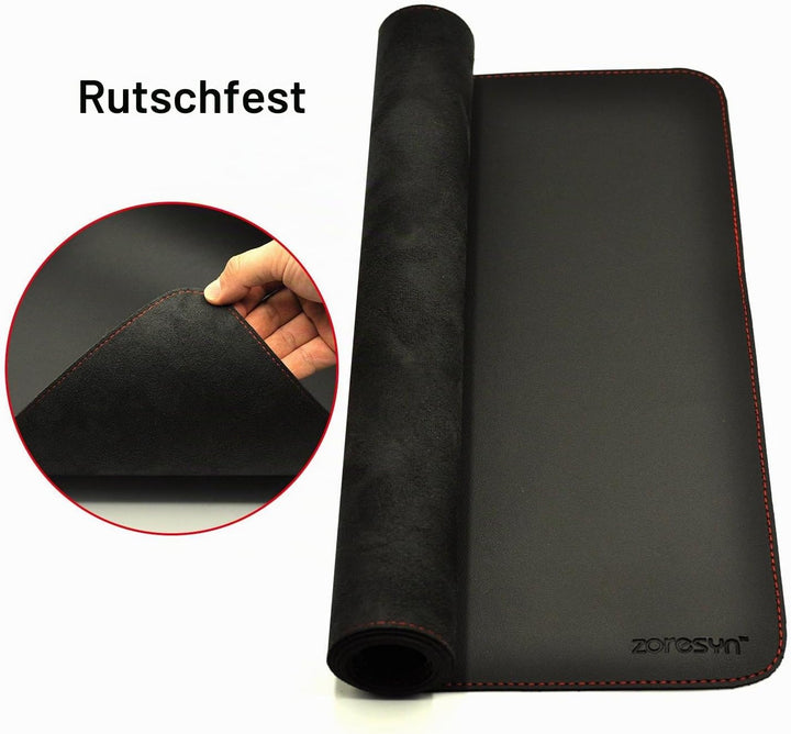 ZORESYN XL Schreibtischunterlage aus PU-Leder – rutschfeste Büro- & Gaming-Mauspad (90x40 cm) – Schw