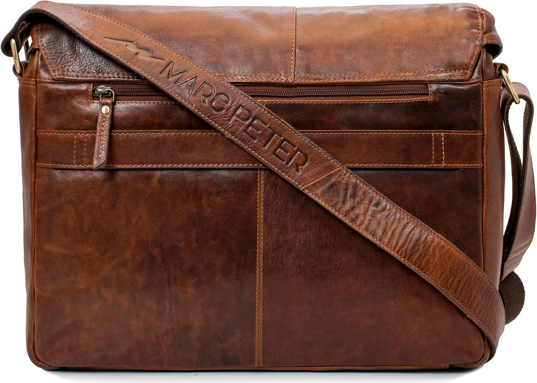 Marc Peter® Bergen leder Umhängetasche für Herren Damen | 15.6 Zoll Laptoptasche | Aktentasche aus e