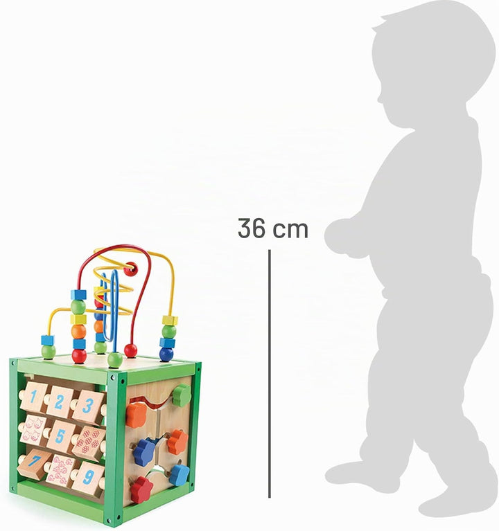 small foot Motorikwürfel „Frühling“ aus Holz, Babyspielzeug mit Vier Spielflächen und Motorikschleif