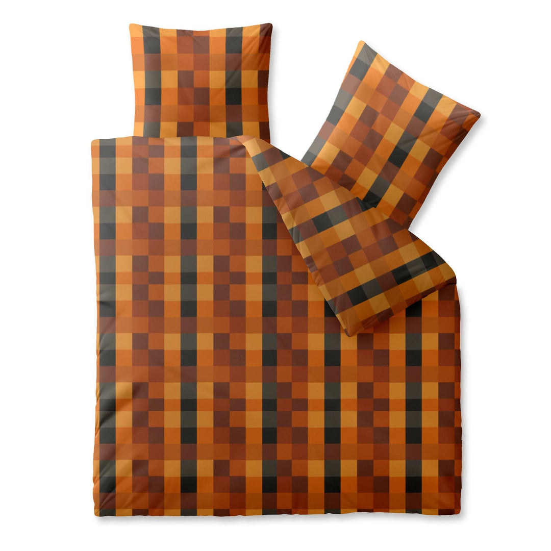 CelinaTex Harmony Bettwäsche 200 x 200 cm Mikrofaser Bettbezug Alisa Kariert Orange Braun Schwarz 20