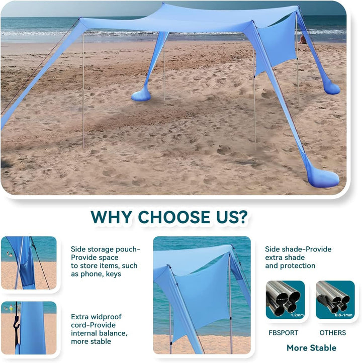 Strandzelt Sonnenschutz Strand zelte strandmuschel Muschel UPF50+ mit Sandschaufel, Erdnägeln und St