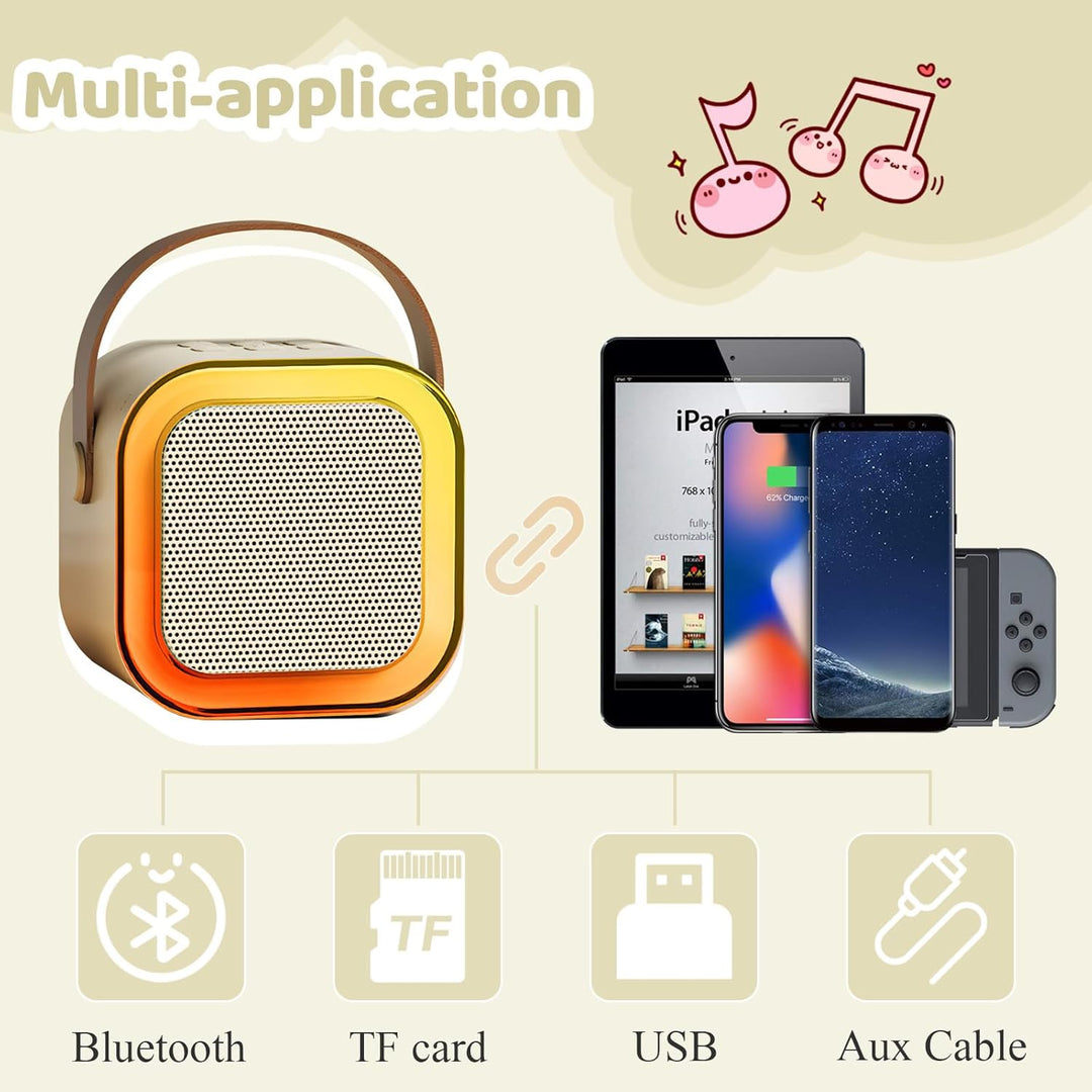 Karaoke Set für Kinder mit 2 kabellosen Mikrofonen – Bluetooth Lautsprecher mit LED Discolichtern &